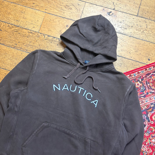 Vintage Nautica Brown Hoodie Embroidered Sweatshirt - XL