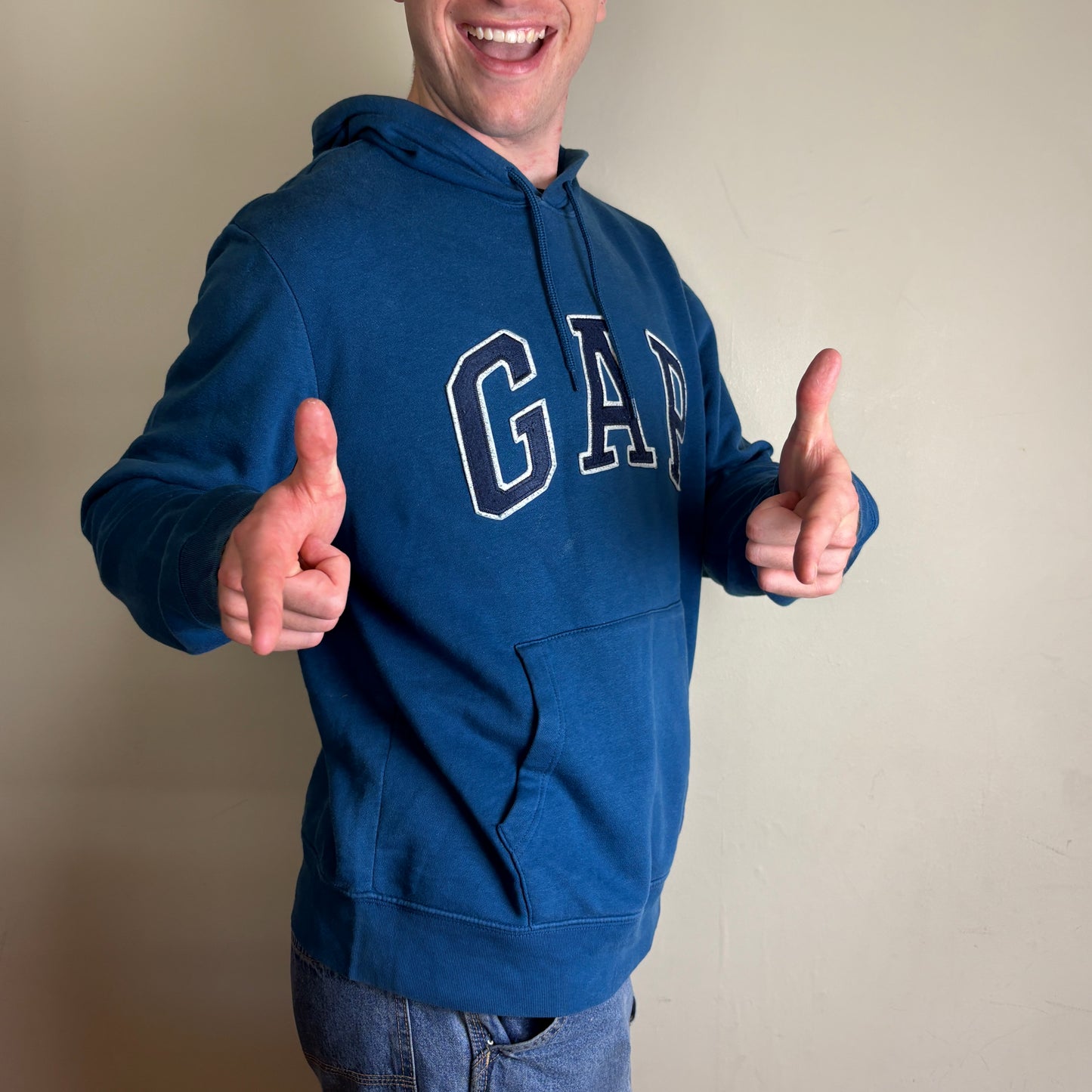 Vintage GAP Blue Embroidered Hoodie Sweatshirt - L