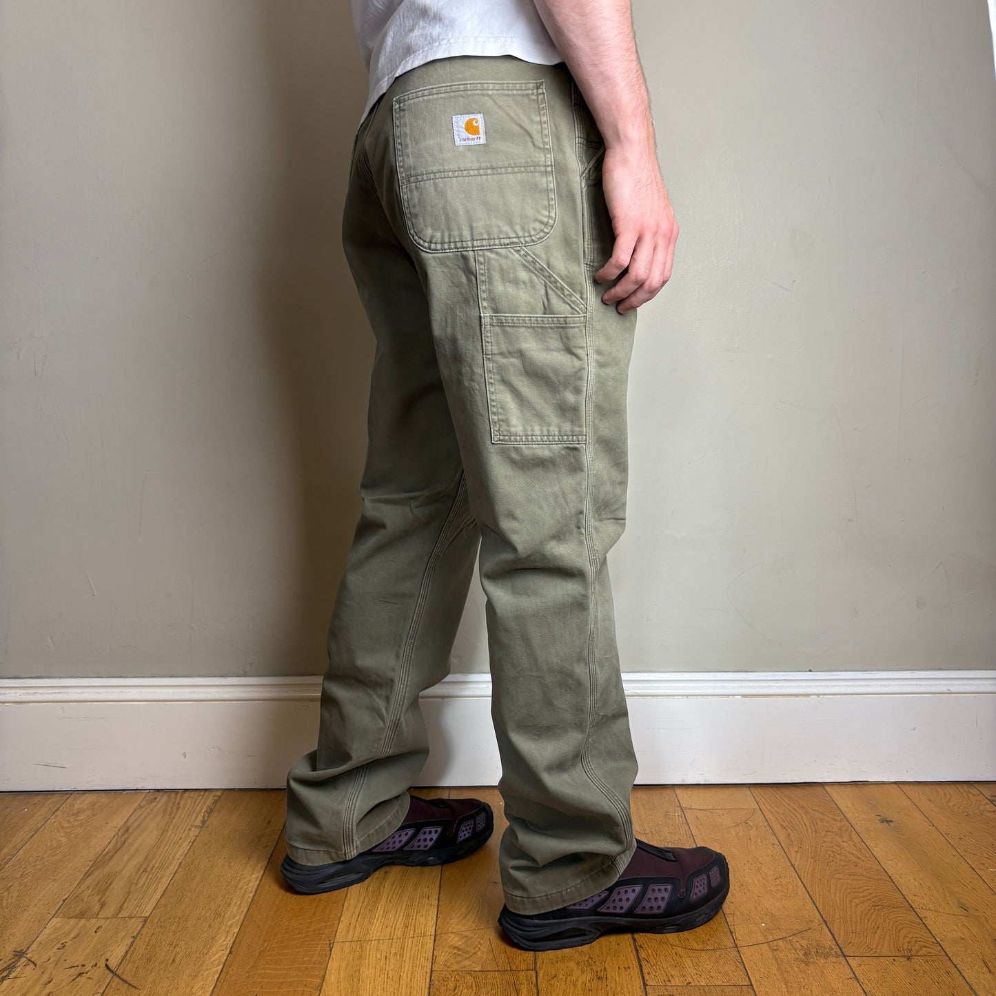 Vintage Carhartt Green Blanket Lined Workwear Carpenter Baggy Trousers - 34L