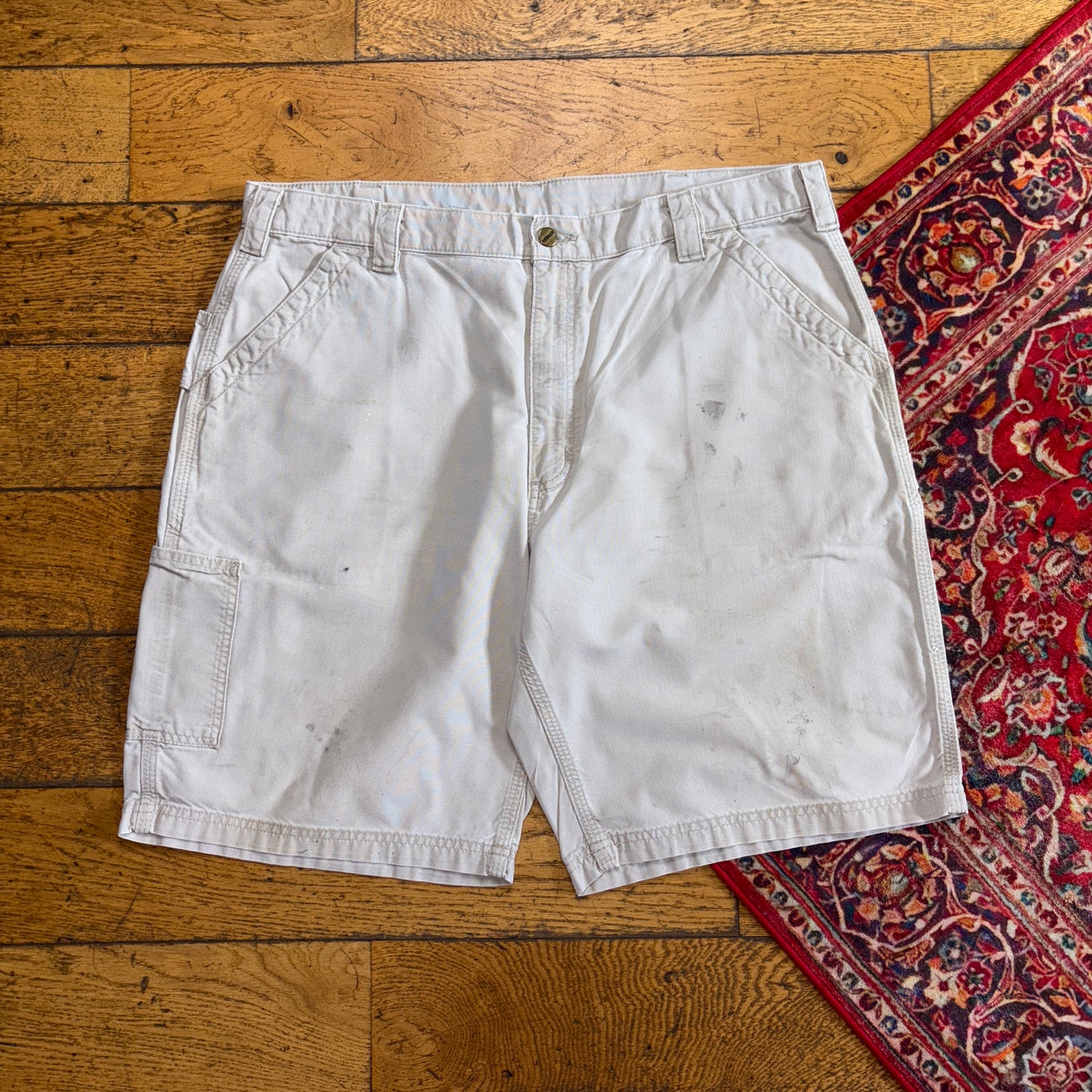 Vintage Carhartt Workwear Baggy Cream Carpenter Shorts - 40