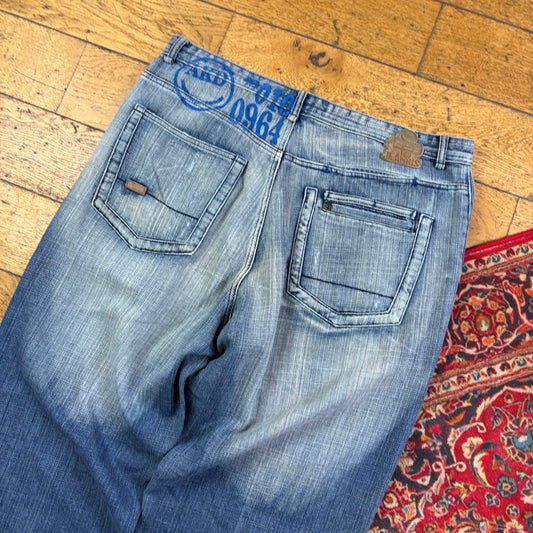 Vintage Akademiks Blue Embroidered Y2K Hip Hop Baggy Jeans - 38