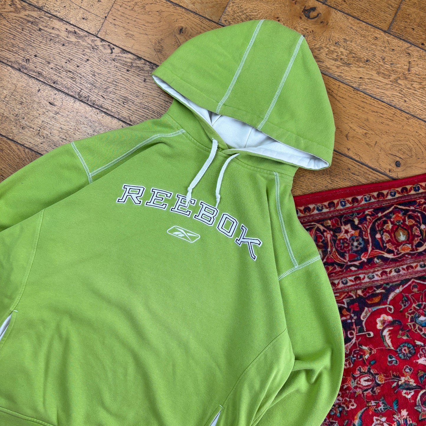Vintage Reebok Green Embroidered Hoodie Sweatshirt - L
