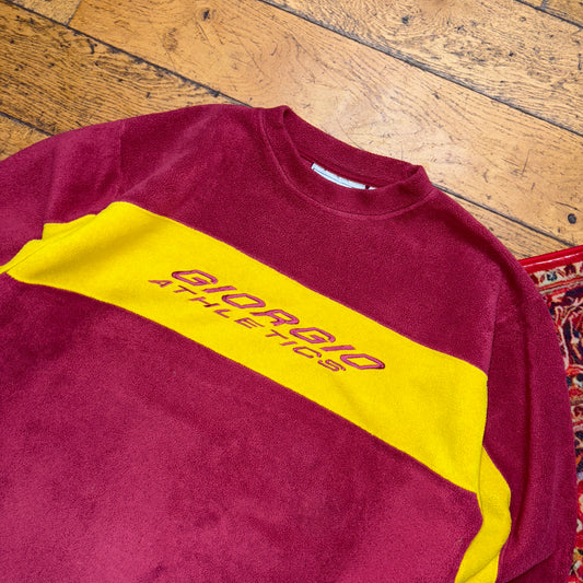Vintage Burgundy Yellow Stripe Fleece Athletics Embroidered Sweatshirt - M