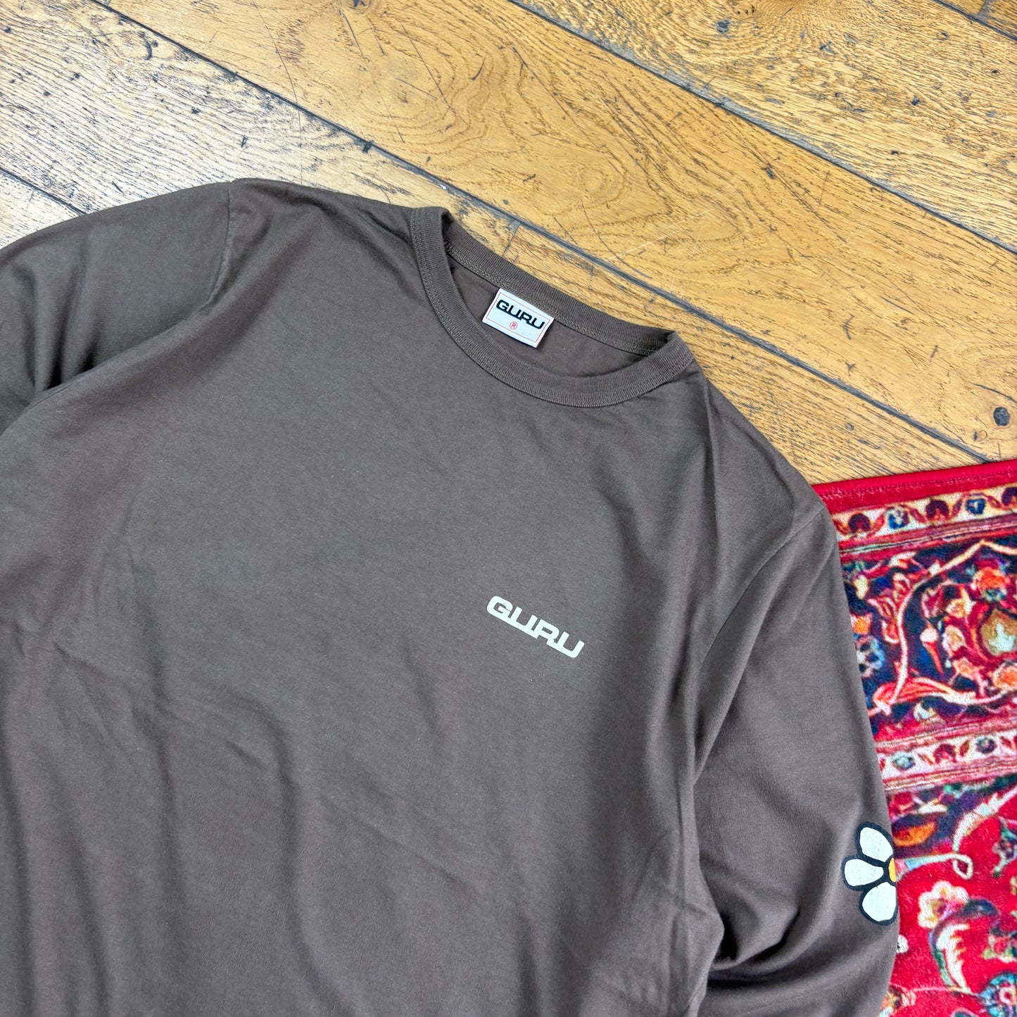 Vintage Guru Brown Skate Long Sleeve Flower Graphic T-Shirt - L