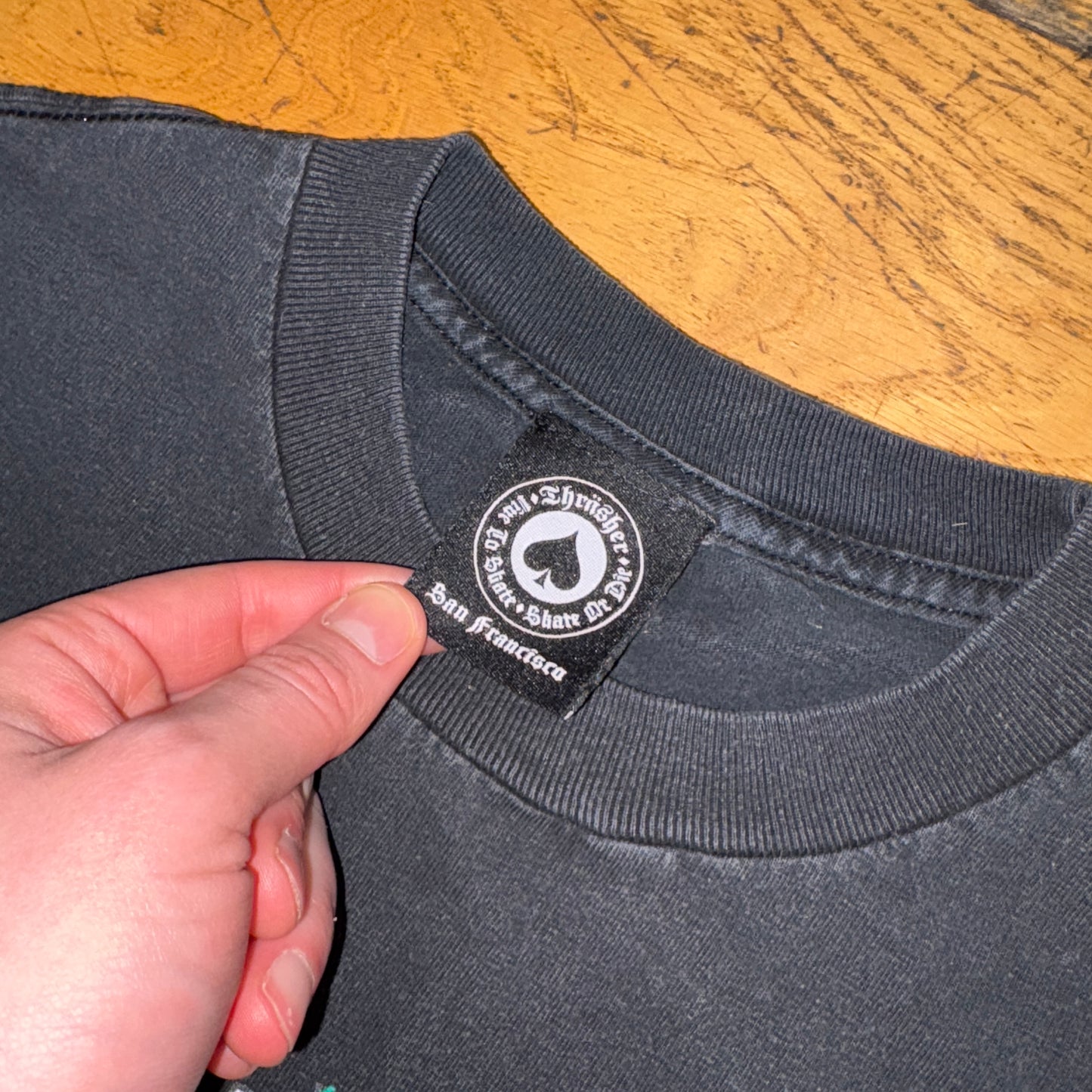 Vintage Thrasher Washed Black Skate Graphic T-Shirt - S