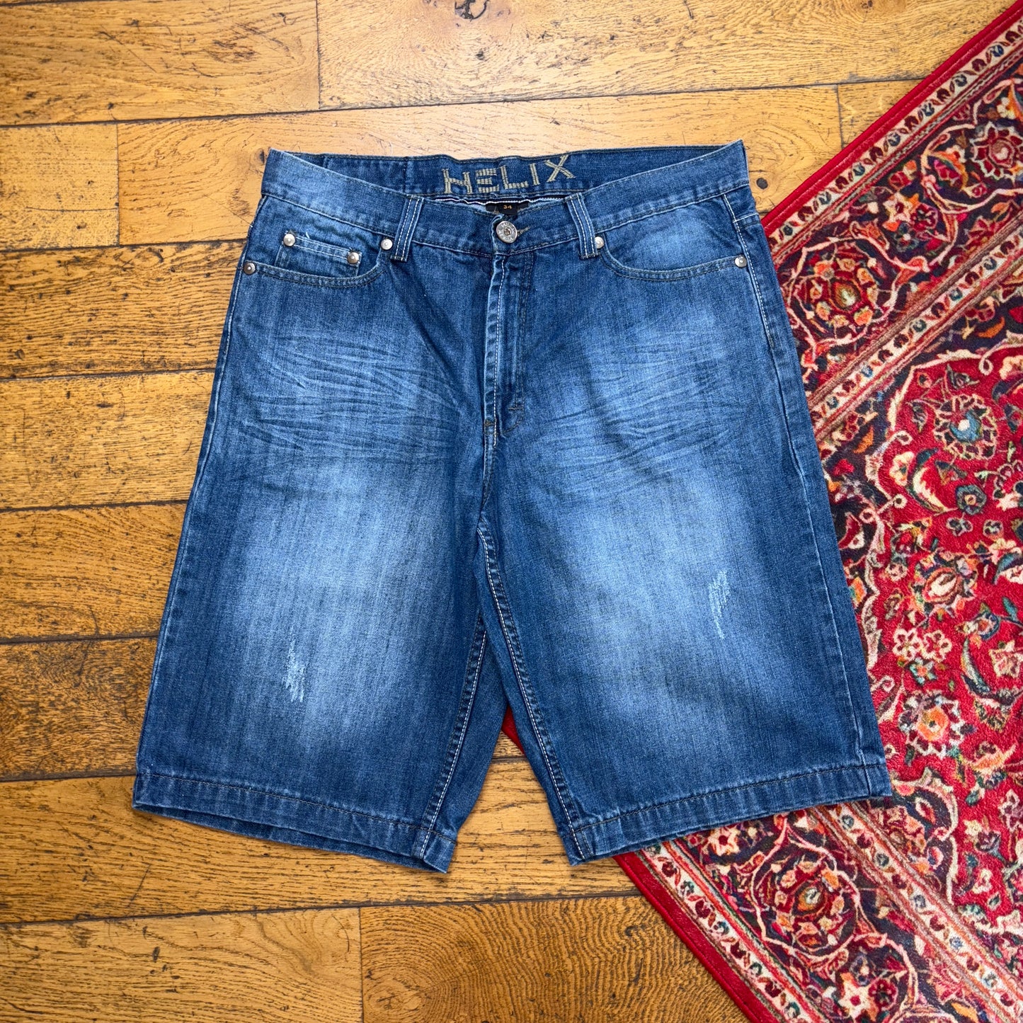 Vintage Helix Embroidered Y2K Hip Hop Blue Baggy Shorts Jorts - 36
