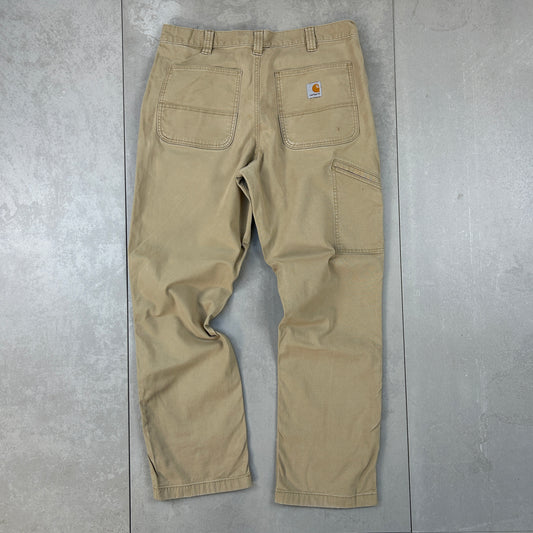 Vintage Carhartt Workwear Carpenter Cream Brown Baggy Trousers - 34