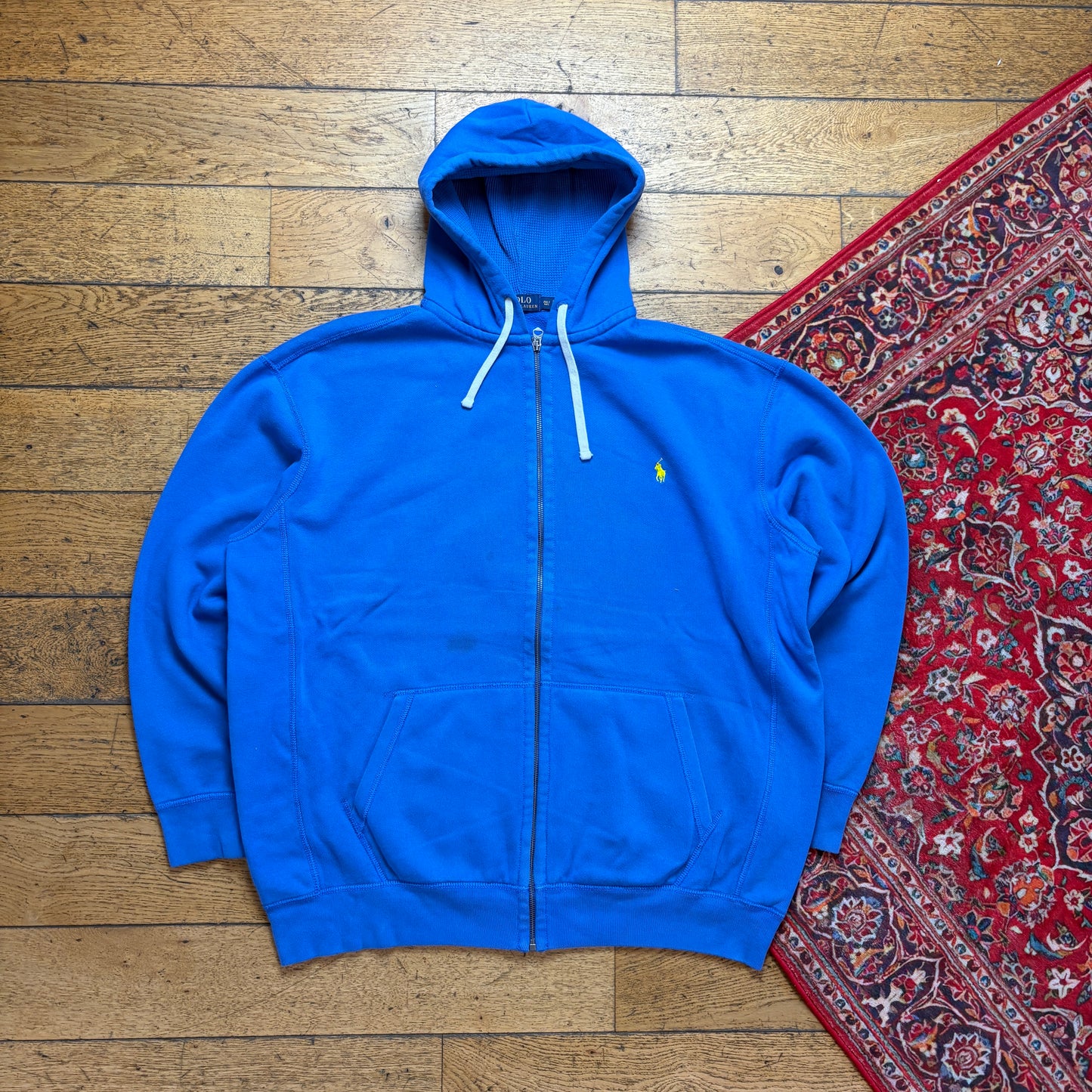 Vintage Ralph Lauren Blue Zip Hoodie Embroidered Sweatshirt - 2XL
