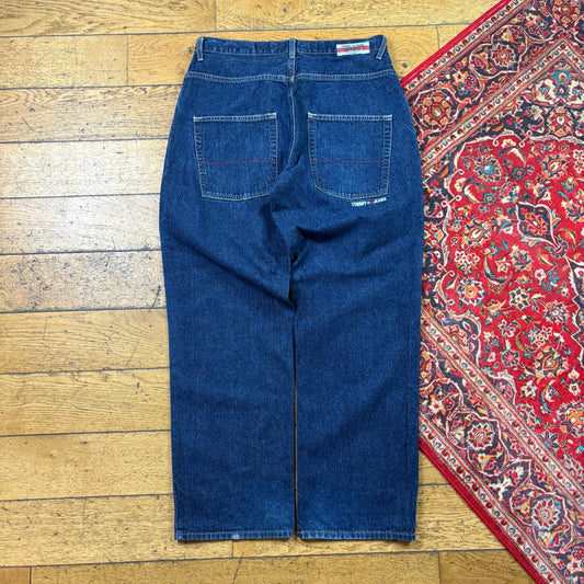 Vintage Tommy Hilfiger Blue Embroidered Y2K Hip Hop Baggy Jeans - 33