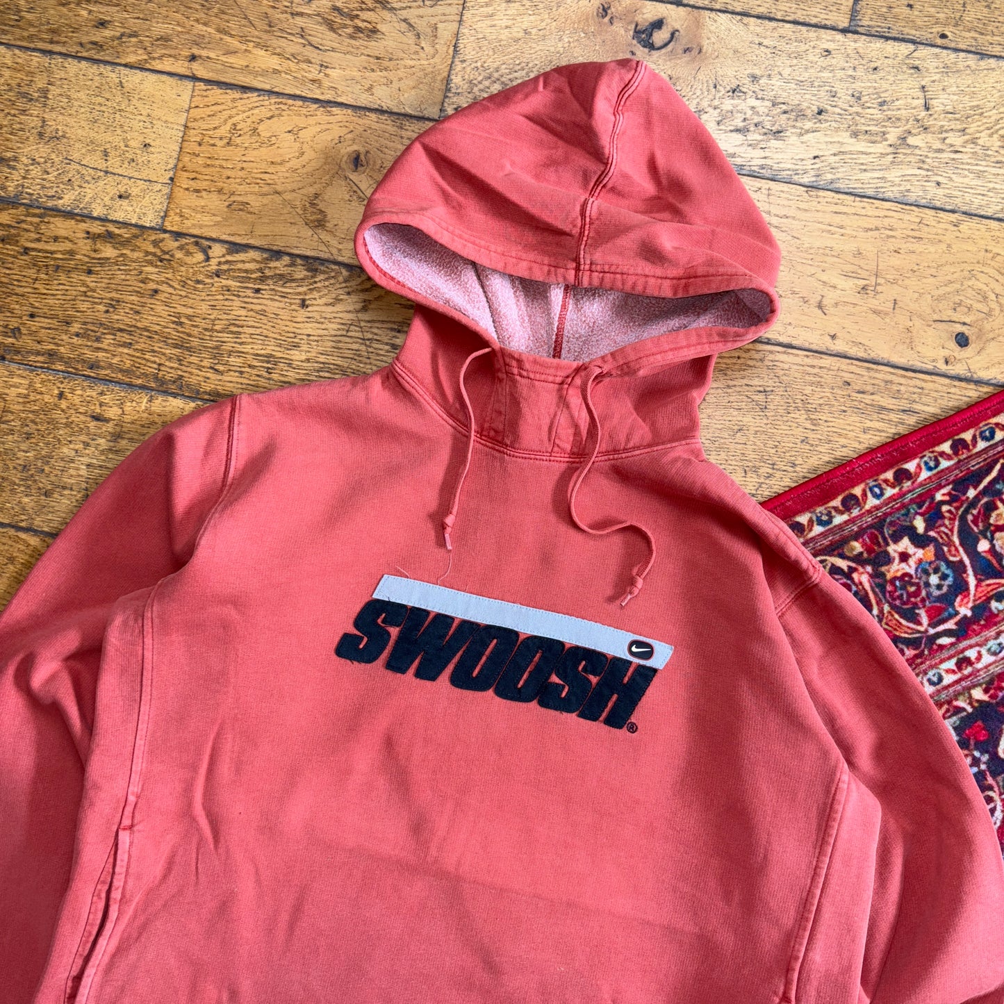 Vintage Y2K Nike Swoosh Orange Hoodie Embroidered Sweatshirt - L