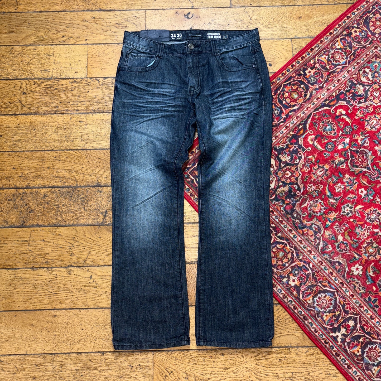 Vintage Navy Embroidered Y2K Hip Hop Bootcut Jeans - 36R