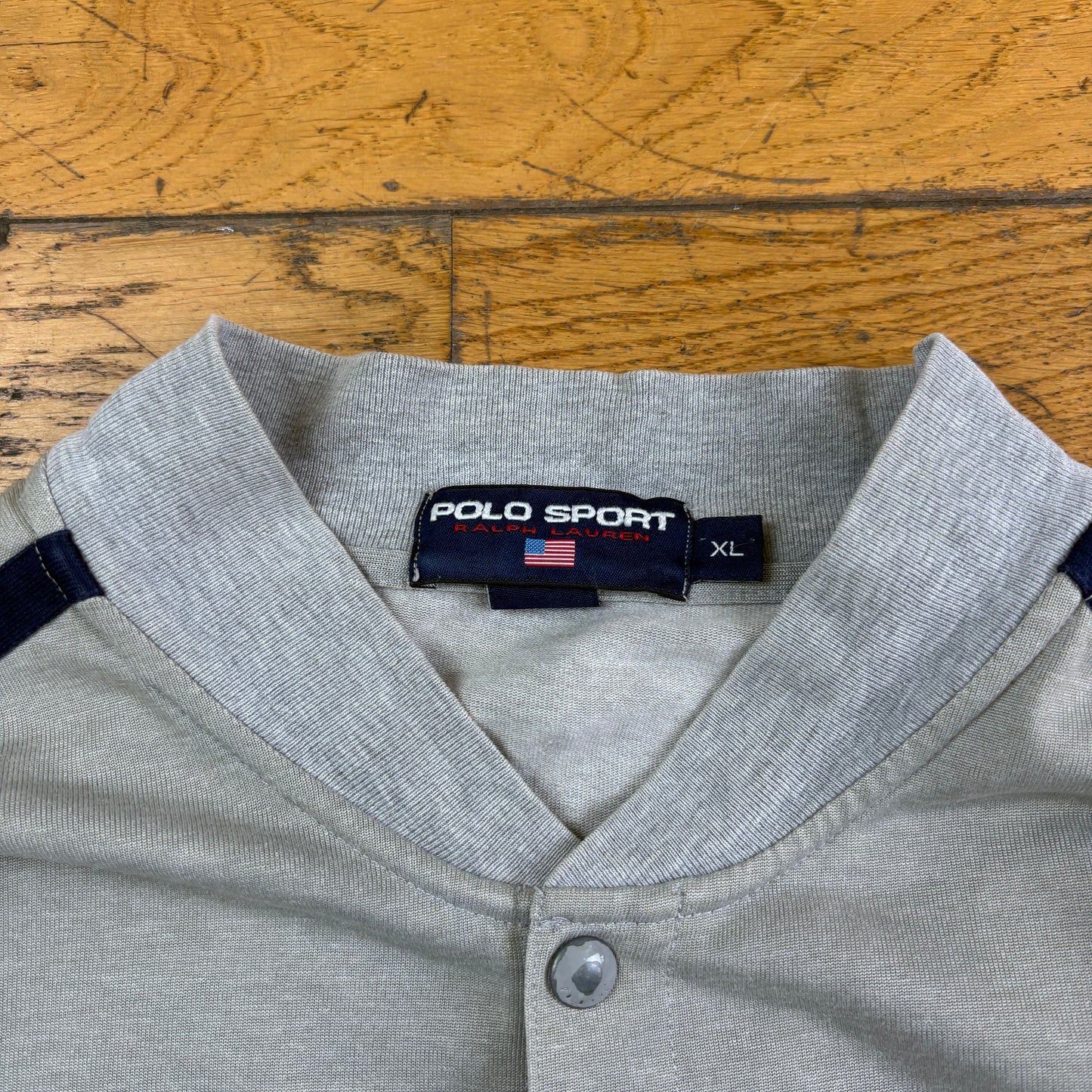 Vintage 90s Ralph Lauren Polo Sport Grey Button Embroidered Sweatshirt - XL