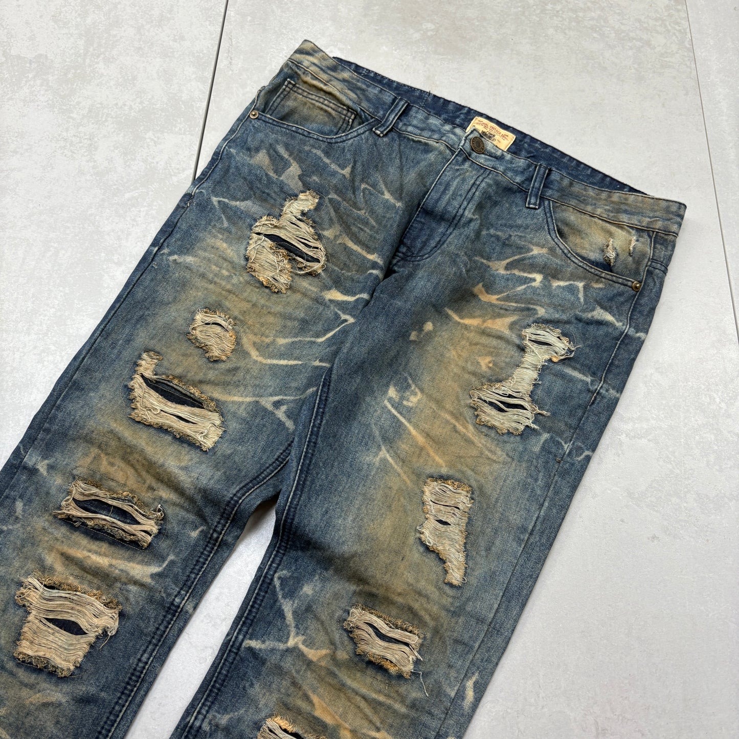 Vintage Distressed Mud Wash Hip Hop Straight Jeans - 38