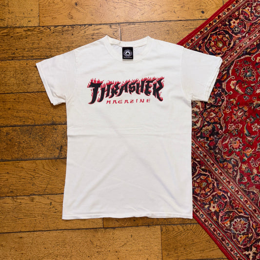 Vintage Thrasher White Skate Graphic T-Shirt - XS