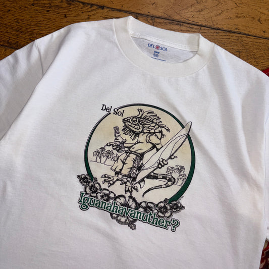 Vintage Dia Sol Iguana Beer White Boxy Cropped Graphic T-Shirt - S