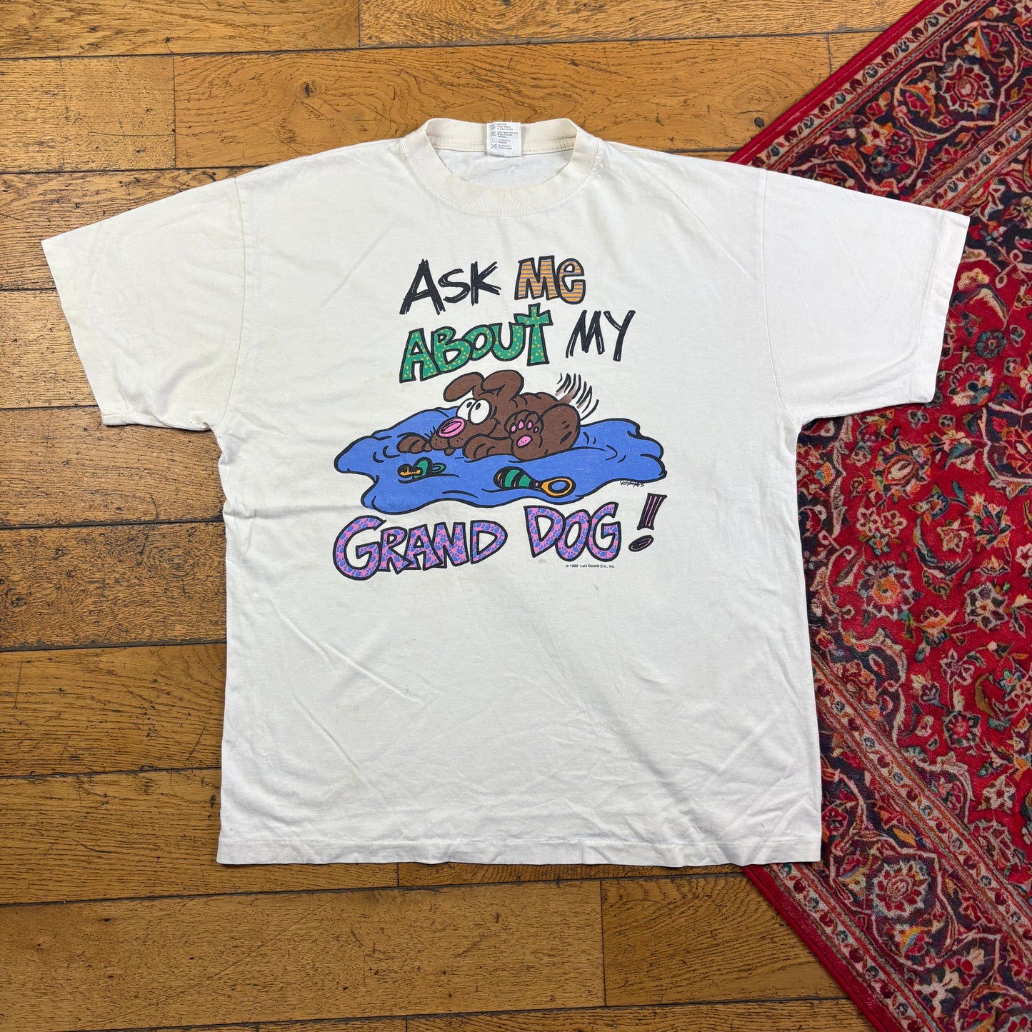 Vintage 1996 Funny Dog White Single Stitch Graphic T-Shirt - XL