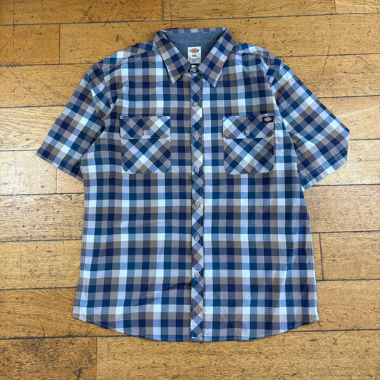 Vintage Dickes Blue Short Sleeve Workwear Shirt - 3XL