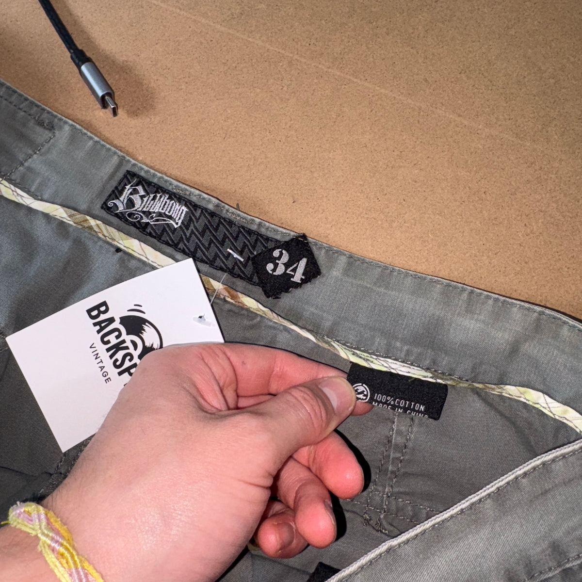 Billabong Green Grey Embroidered Surfwear Baggy Cargo Y2K Trousers - 36R