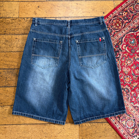 Vintage Southpole Blue Embroidered Y2K Hip Hop Baggy Jeans Shorts Jorts - 42
