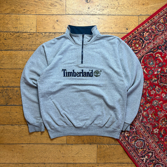 Vintage Timberland Grey Embroidered Quarter Zip Sweatshirt - XL
