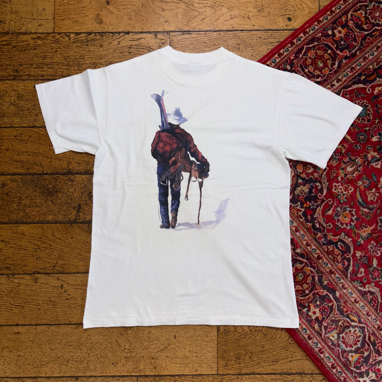 Vintage 90s Cowboy Ski White Single Stitch Graphic T-Shirt - S