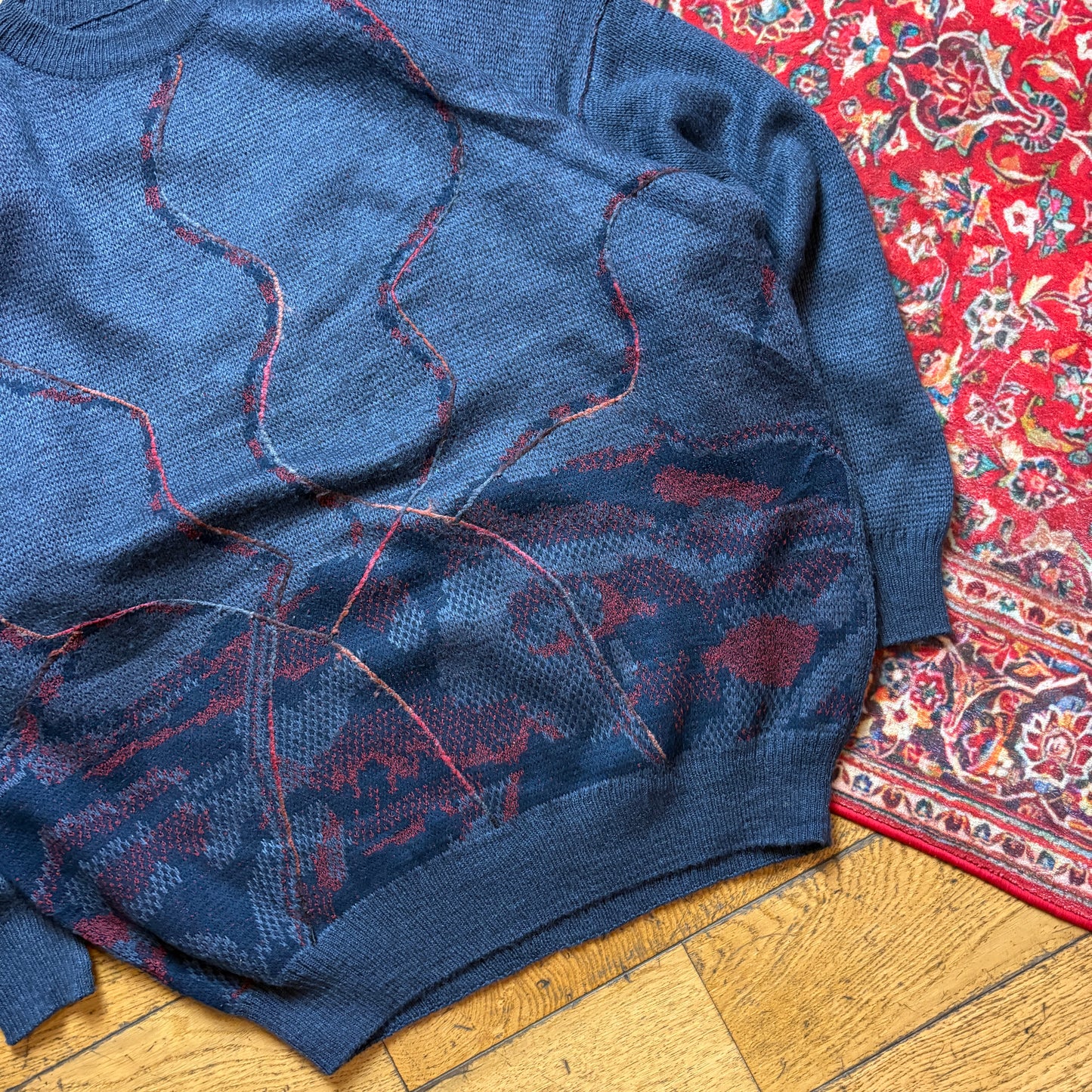 Vintage Navy Pattern Chunky Knit Jumper - 2XL