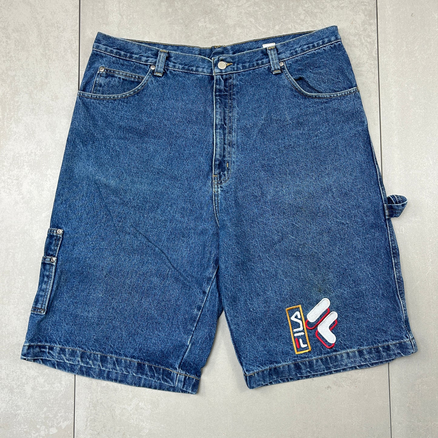 Vintage Fila Embroidered Hip Hop Baggy Blue Shorts Jorts - 38