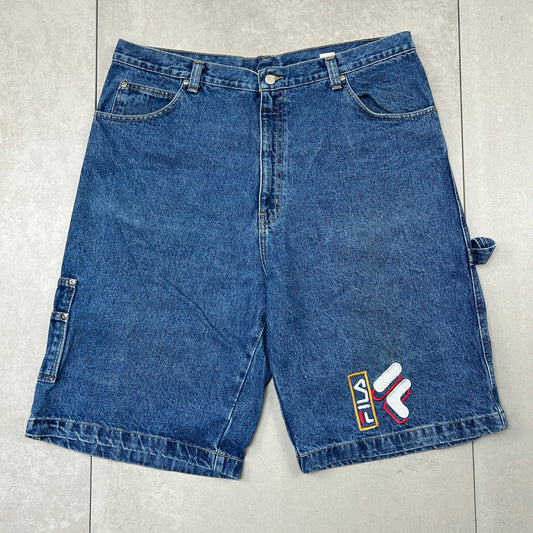 Vintage Fila Embroidered Hip Hop Baggy Blue Shorts Jorts - 38