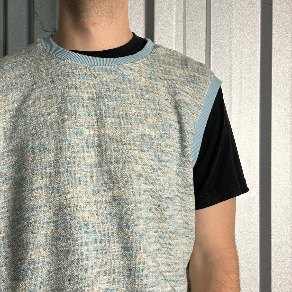 Stussy Marled Knit Blue Sweater Vest - M