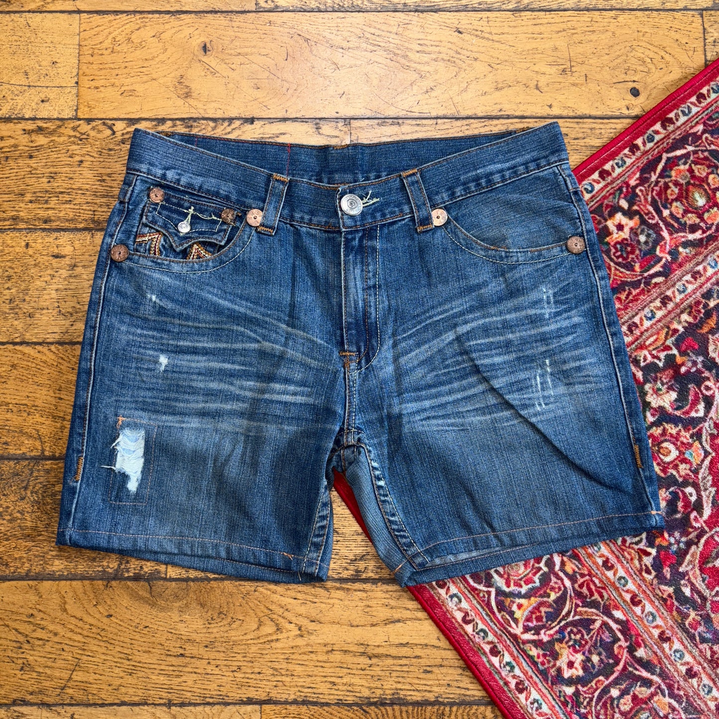 Vintage True Religion Blue Embroidered Y2K Shorts Jorts - 38