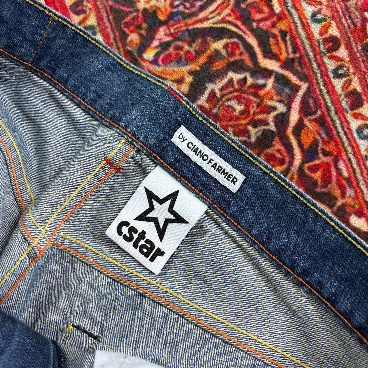 Vintage CStar Blue Embroidered Y2K Hip Hop Baggy Jeans - 36