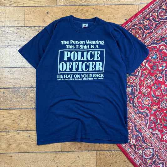 Vintage 90s Navy Police Funny Single Stitch Graphic T-Shirt - M
