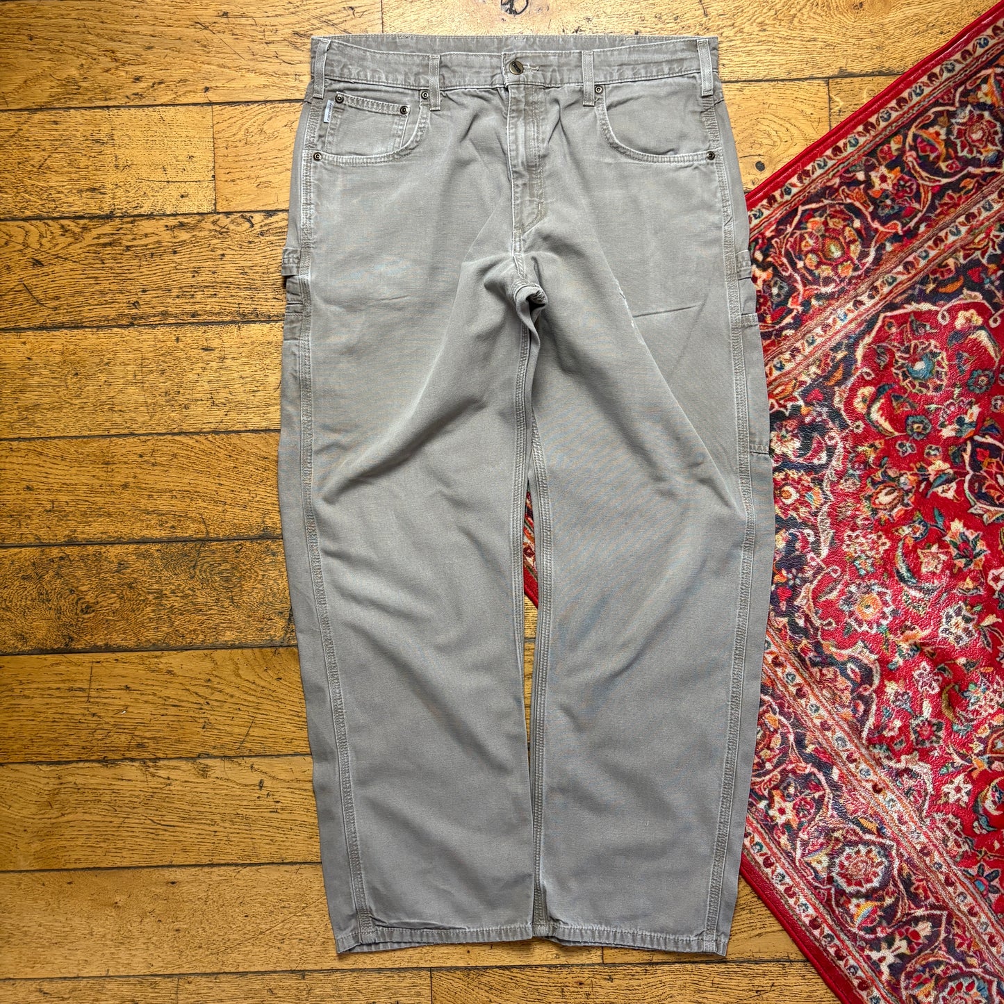 Vintage Carhartt Workwear Grey Brown Carpenter Baggy Trousers - 36R