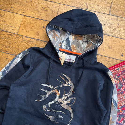 Vintage Realtree Camo Black Hoodie Sweatshirt - S