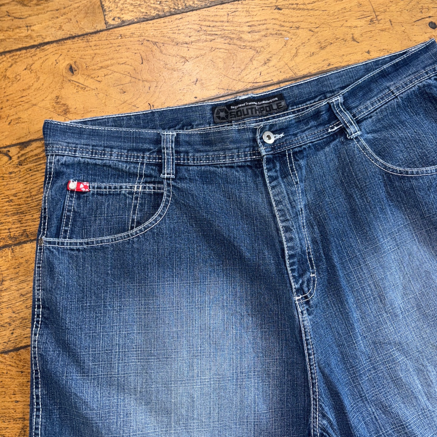 Vintage Southpole Blue Embroidered Y2K Hip Hop Baggy Jeans Shorts Jorts - 42