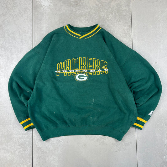 Vintage 90s NFL Green Bay Packers Embroidered Spellout Green Sweatshirt - XL