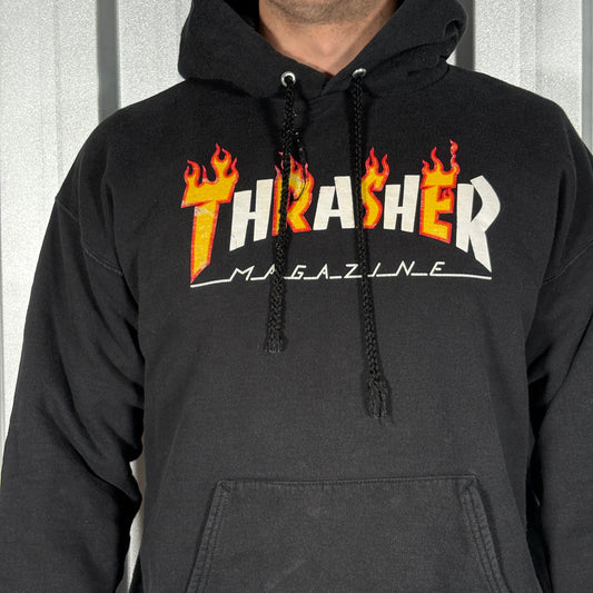 Thrasher Black Skate Flames Hoodie Sweatshirt - M