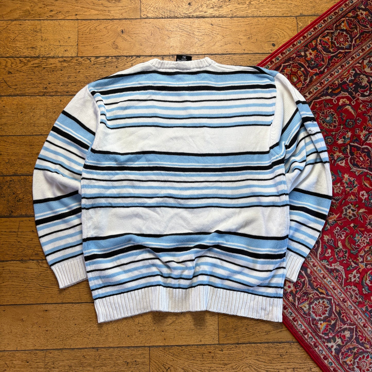 Vintage Southpole Blue White Stripe Hip Hop Chunky Knit Jumper - XL