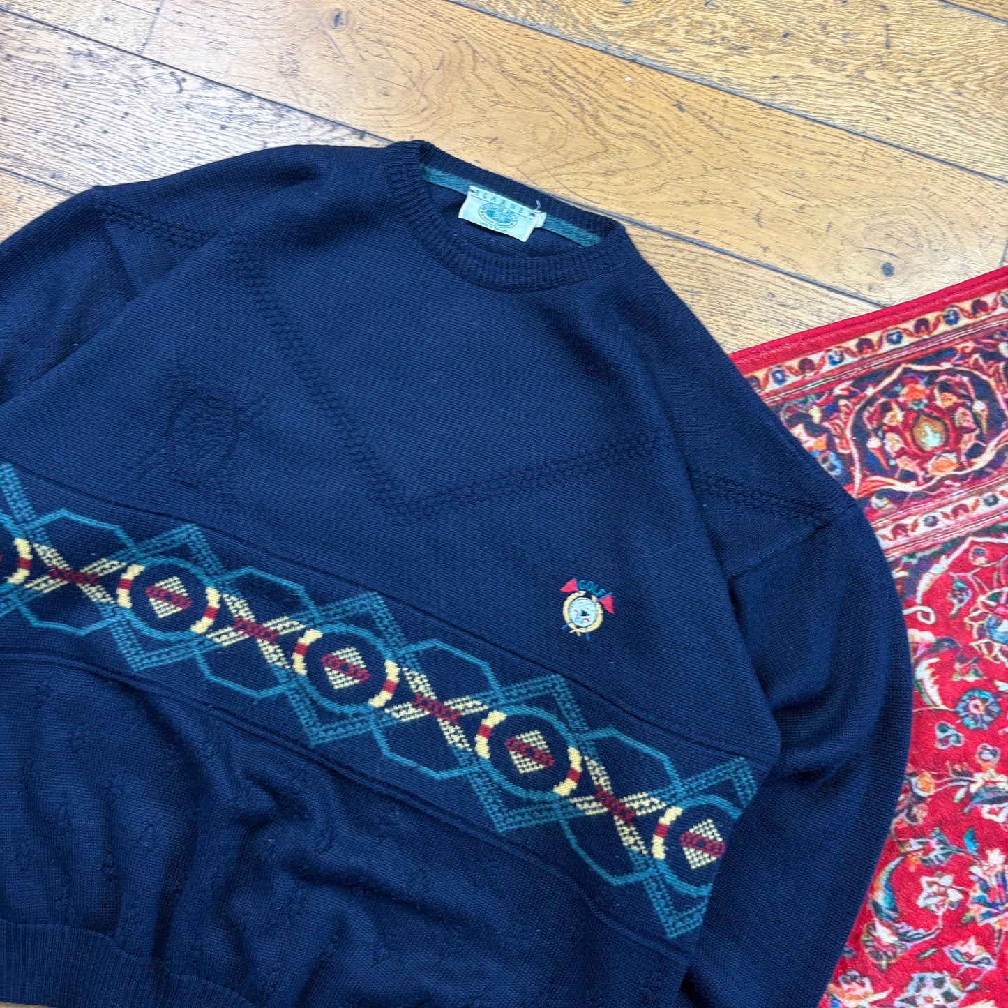 Vintage Wool Embroidered Navy Golf Chunky Knit Jumper - 2XL