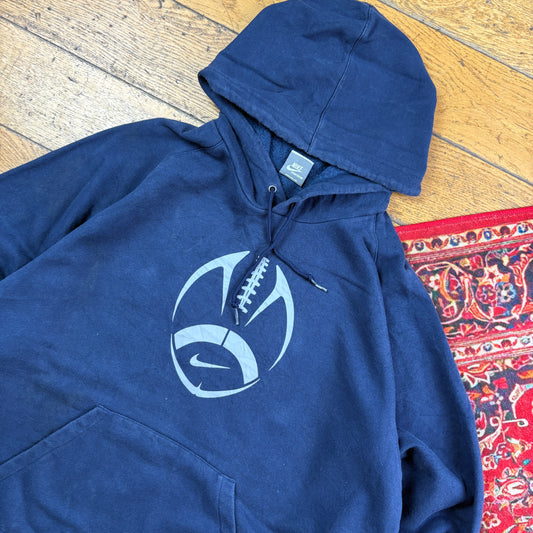 Vintage Nike Navy American Football Rugby Swoosh Hoodie Sweatshirt - L