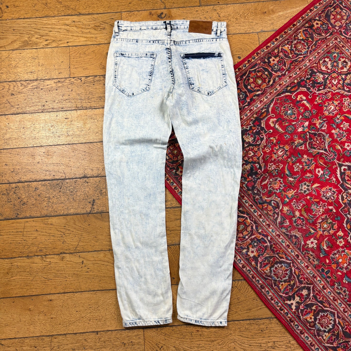 Vintage Bleached Blue Y2K Hip Hop Skinny Jeans - 34