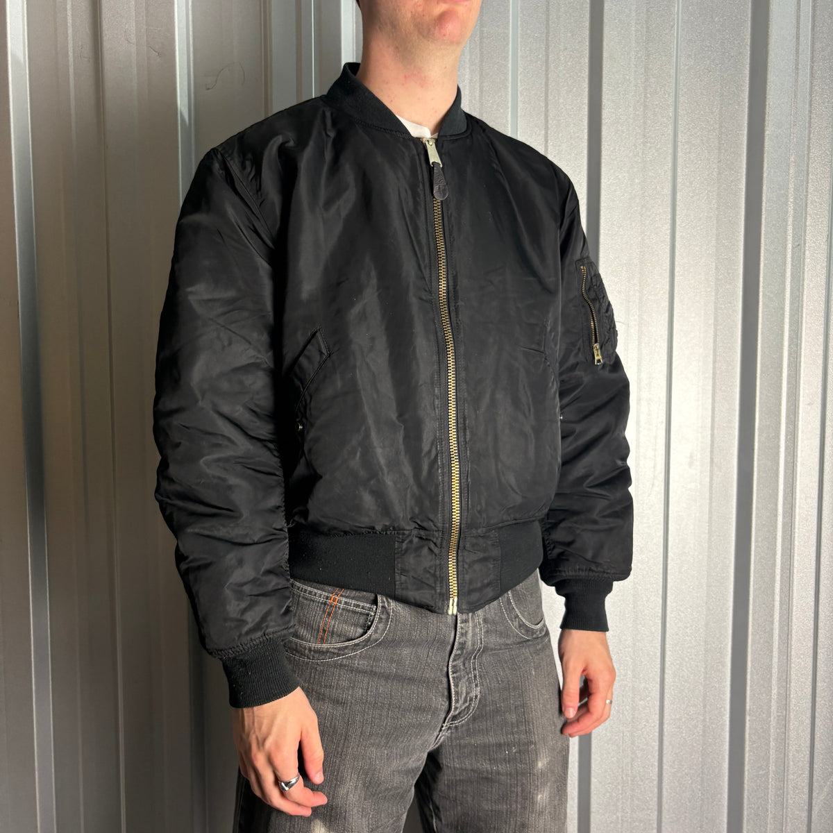 Vintage Alpha Industries Black Bomber Cropped Flight Aviator Jacket - L