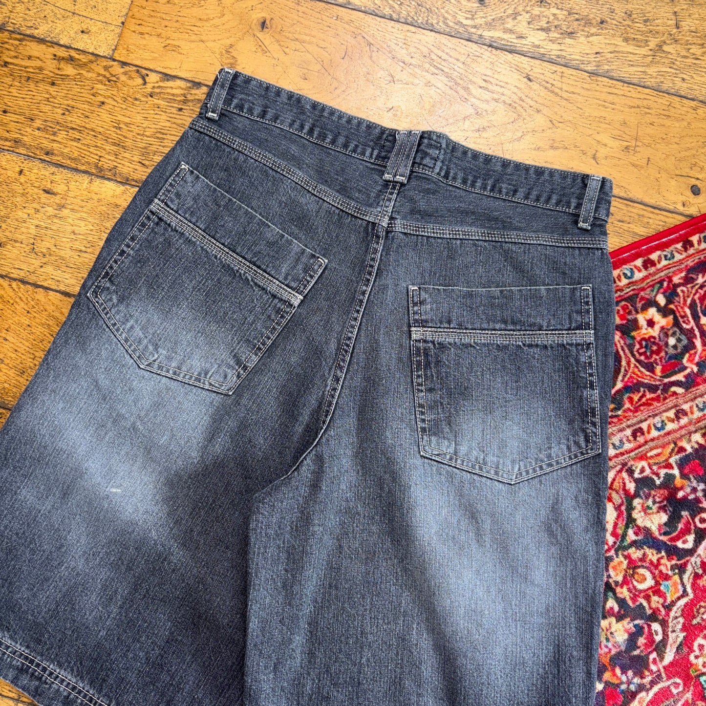 Vintage Embroidered Hip Hop Black Grey Baggy Shorts Jorts - 34