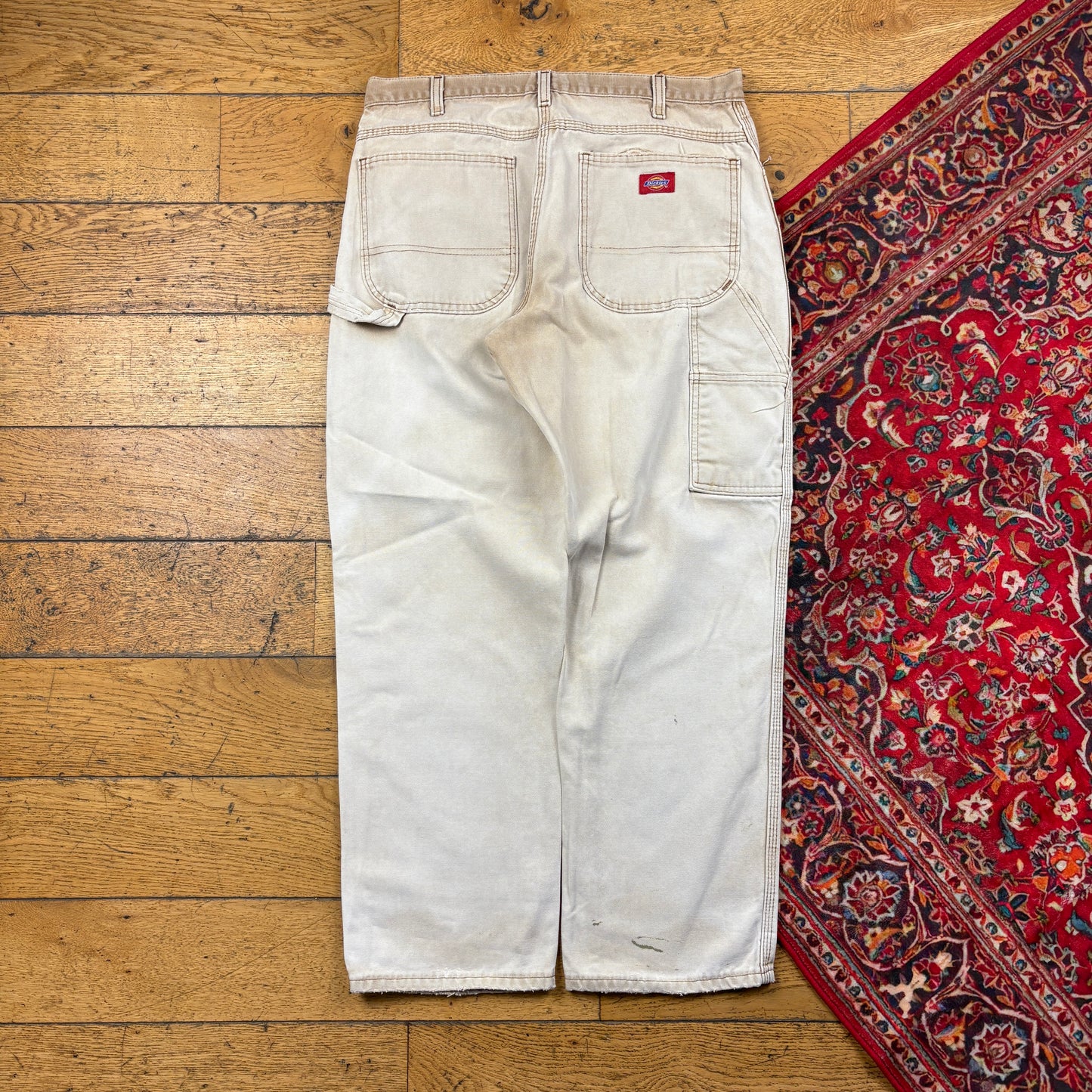 Vintage Dickies Cream Brown Workwear Carpenter Baggy Trousers - 33