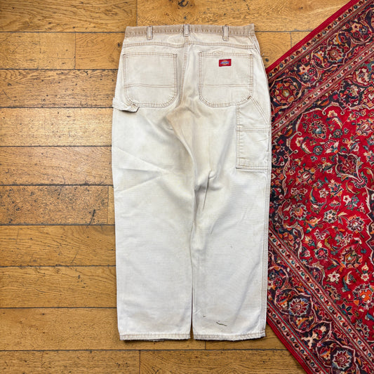 Vintage Dickies Cream Brown Workwear Carpenter Baggy Trousers - 33