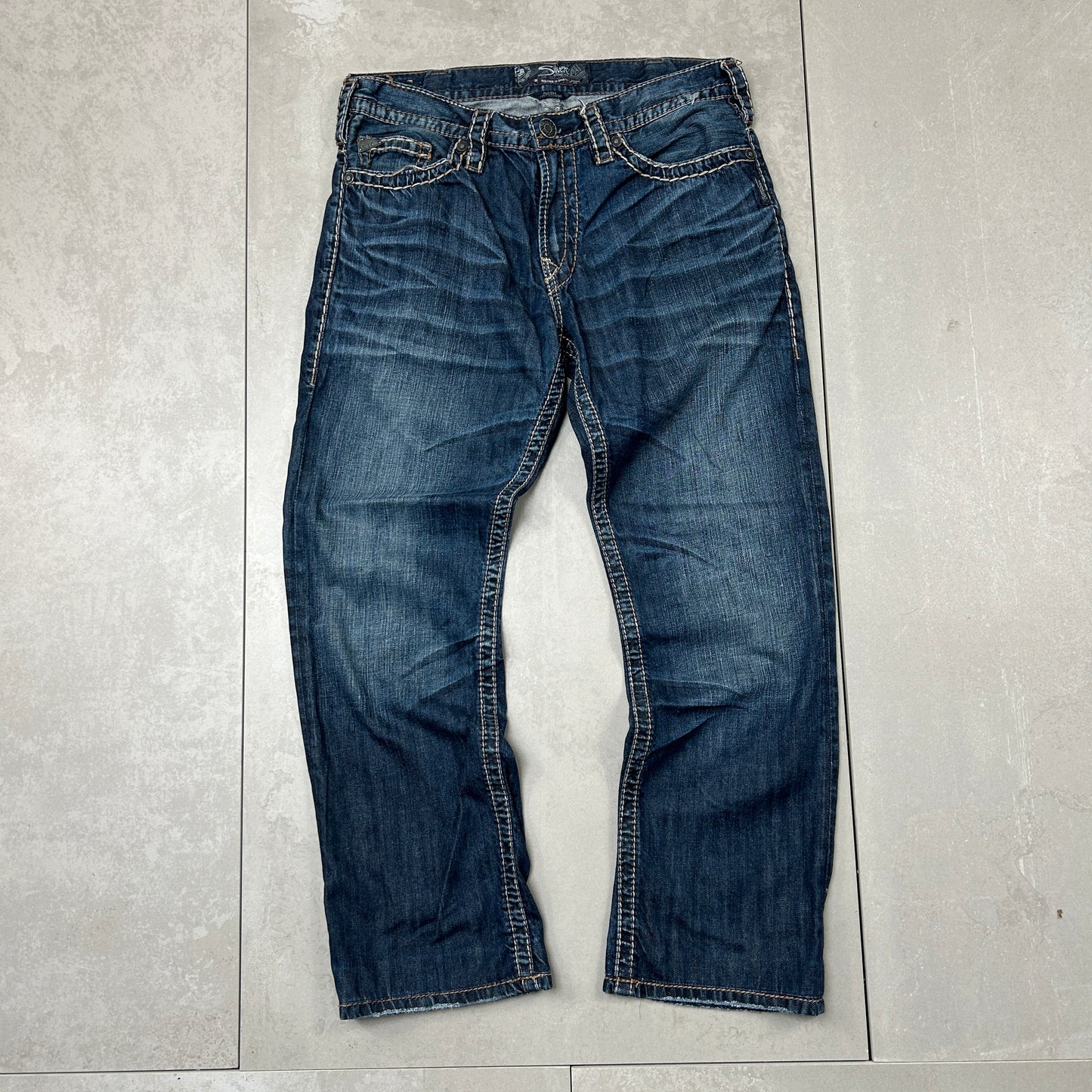 Vintage Embroidered Hip Hop Baggy Blue Jeans - 32