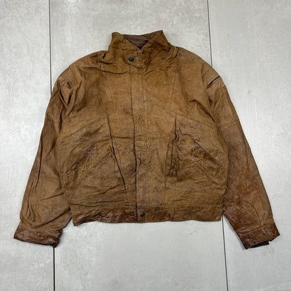 Vintage Aviator Pilot Flight Style Brown Genuine Leather Bomber Jacket - XL