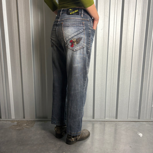 Embroidered Blue Scorpion Japanese Denim Hip Hop Y2K Baggy Jeans - 32S