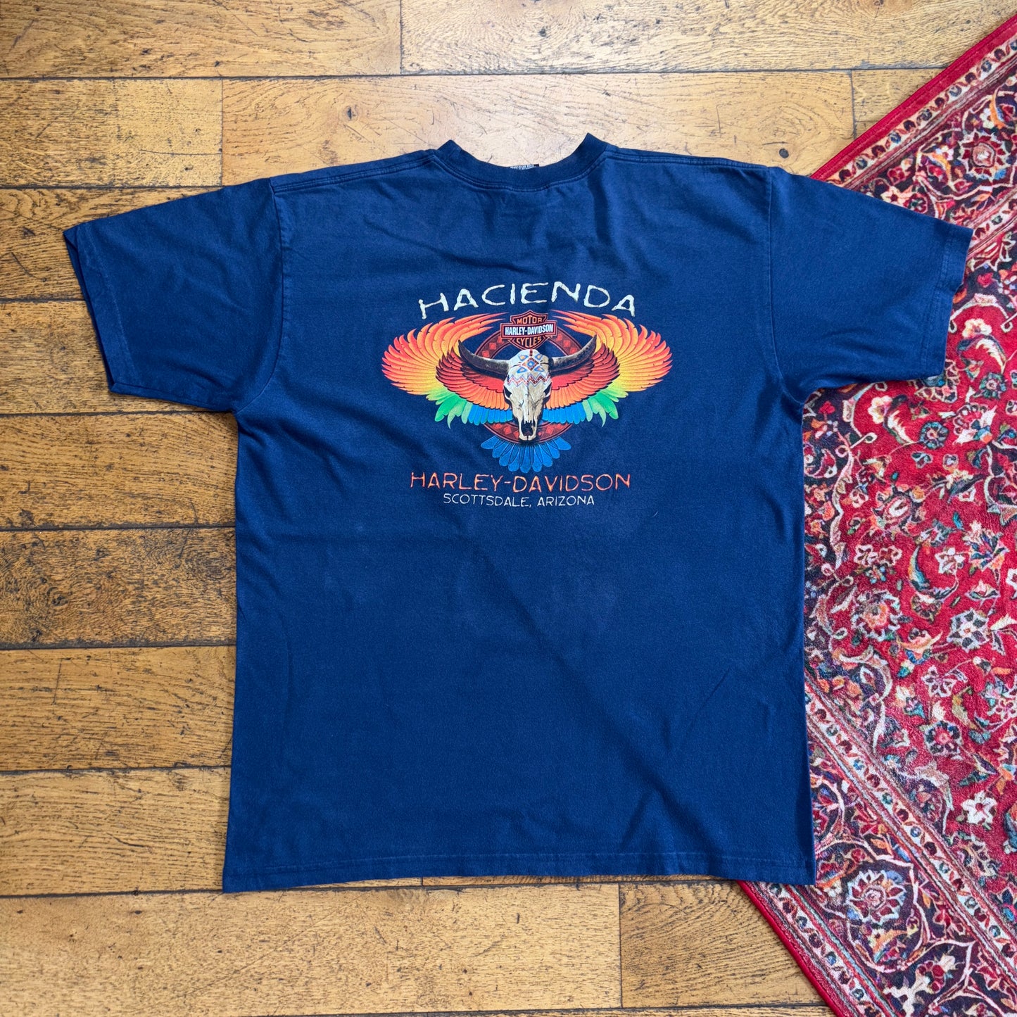 Vintage Harley Davidson Blue Navy Skull Western Graphic T-Shirt - XL