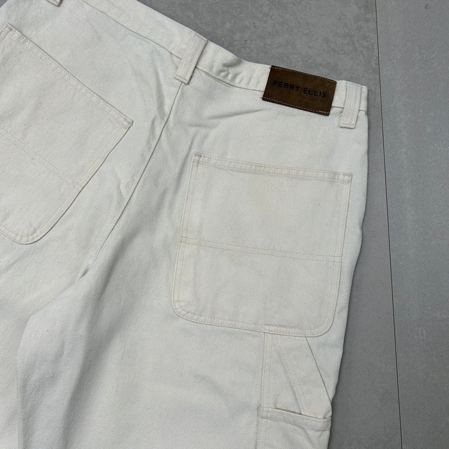 Vintage Perry Ellis Cream Hip Hop Baggy Shorts Jorts - 38